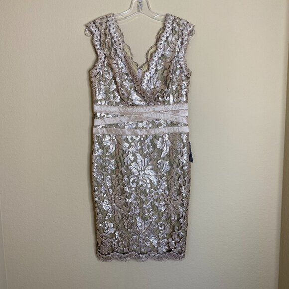 NEW tadashi shoji sequin, mesh & lace sleeveless dress - Picture 1 of 4